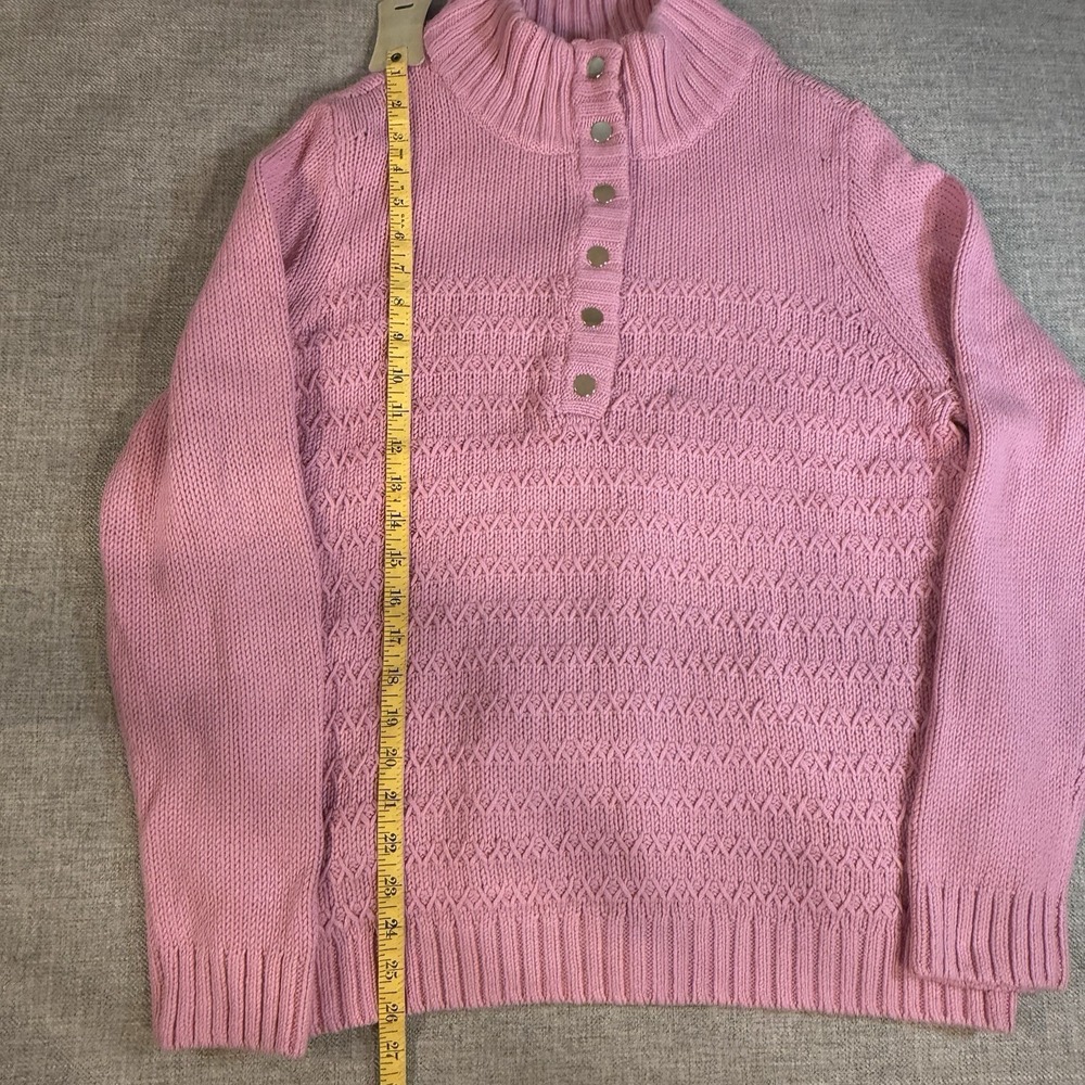 Talbots Pink Knit Sweater Women Small‎ Mock Neck Button Pullover Sz L - Picture 6 of 9